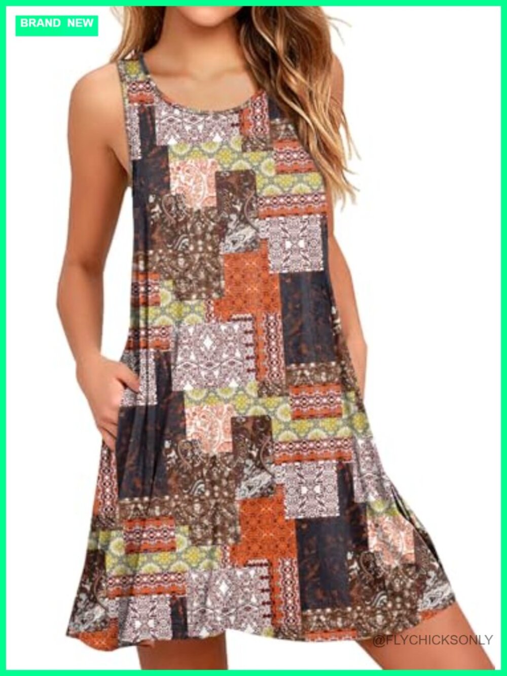 Sleeveless Rayon Spandex Tank Dress with Pockets Beach Cover Up Summer Casual